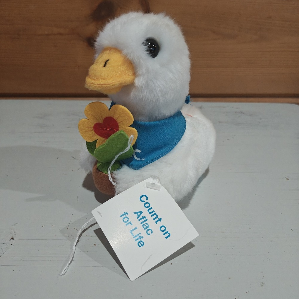 Very rare HTF Aflac Plush Duck Holding Yellow Flower Pot F41